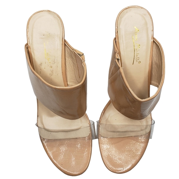 Anne Michelle | Dashing Cream Vegan Patent Leather Open Toe Slip On Heels 8.5 - Picture 2 of 12